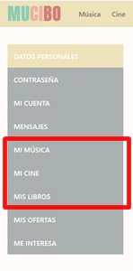 Mucibo menú mi área privada