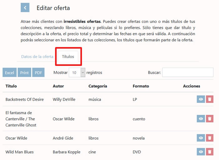 Mucibo títulos de la oferta